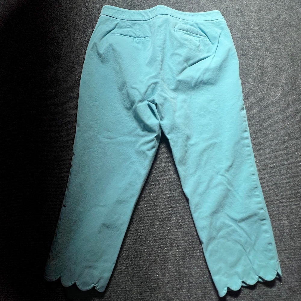Talbots Chatham Crop Pants Aqua Blue Scallop Hem Cotton Blend Size 10P - Picture 8 of 10